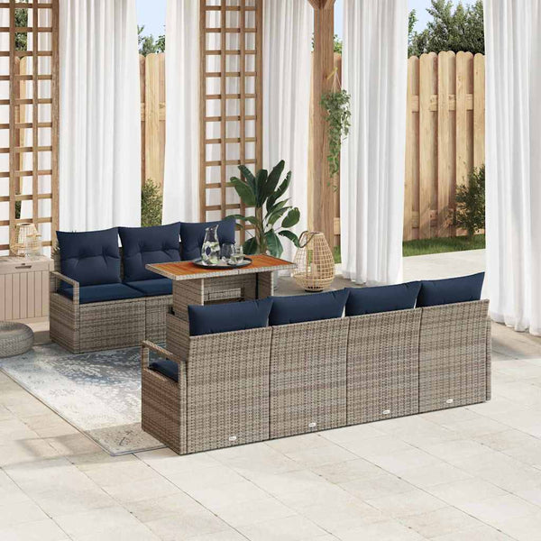 Garten Sofa Set Grau/Blau mit Kissen, 8-teilig