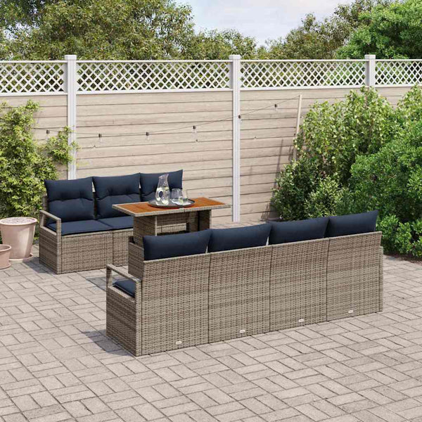 Garten Sofa Set Grau/Blau mit Kissen, 8-teilig