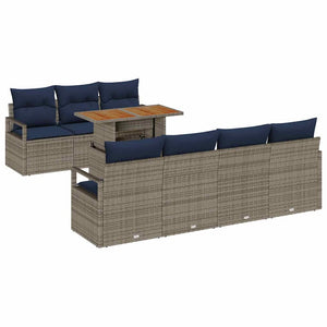 Garten Sofa Set Grau/Blau mit Kissen, 8-teilig