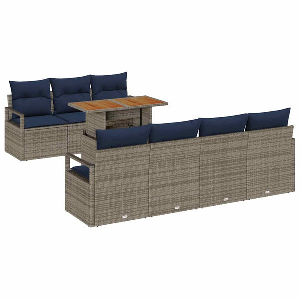 Garten Sofa Set Grau/Blau mit Kissen, 8-teilig