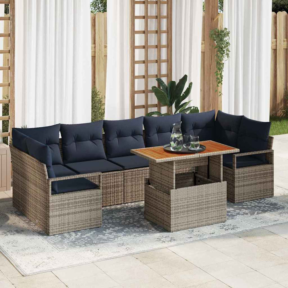 vidaXL Ensemble de canapés de jardin avec coussins 8 pcs Gris et bleu marine