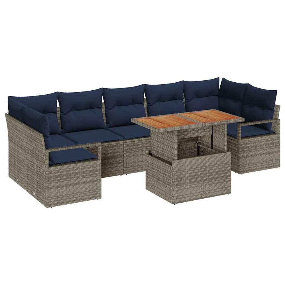 vidaXL Ensemble de canapés de jardin avec coussins 8 pcs Gris et bleu marine