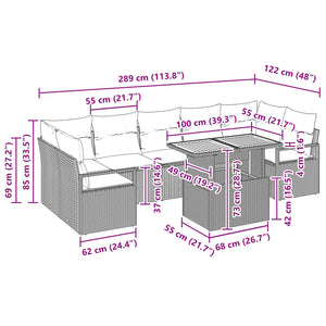 Garten Sofa Set Grau Marineblau 8-teilig