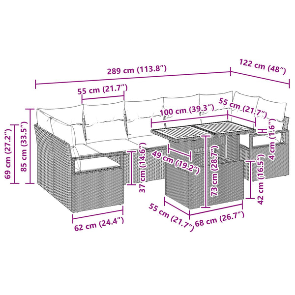 Garten Sofa Set Grau Marineblau 8-teilig