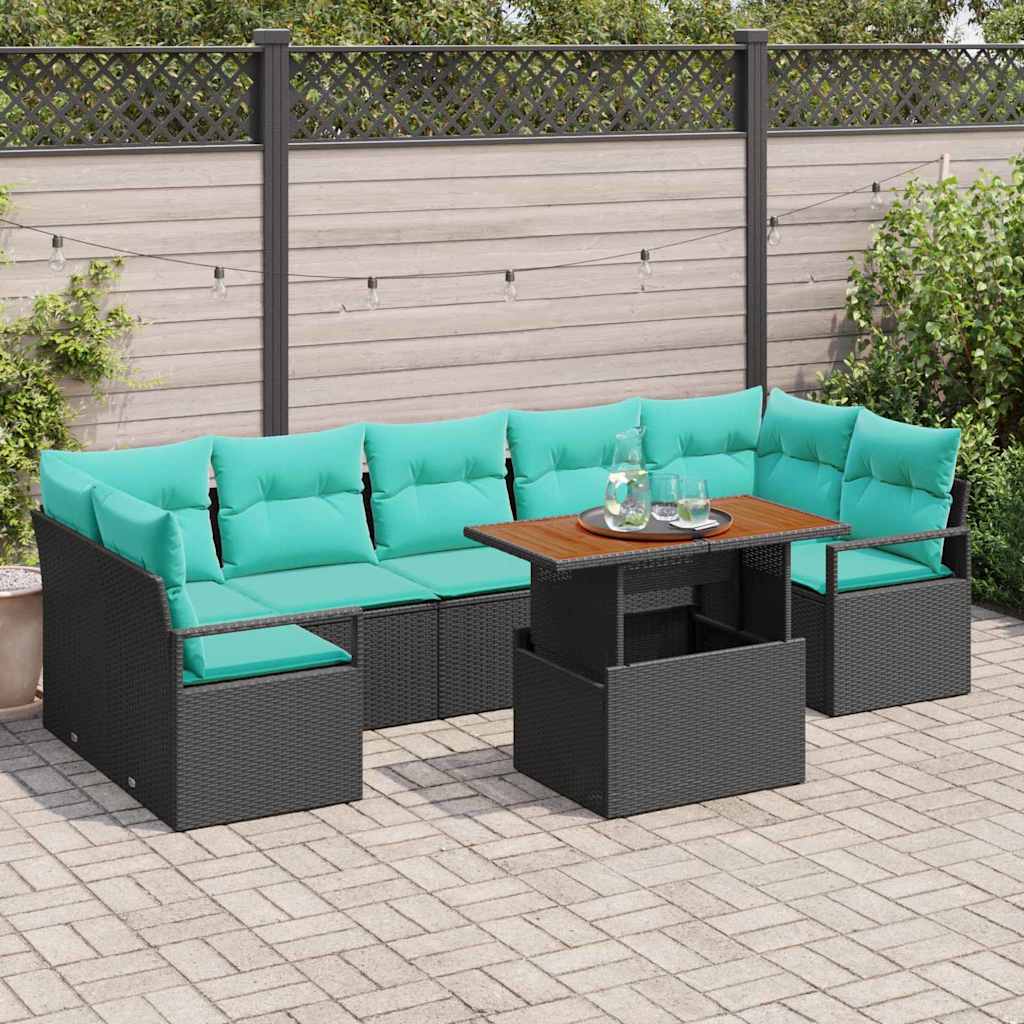 Garten Sofa Set Schwarz Teal 8-teilig