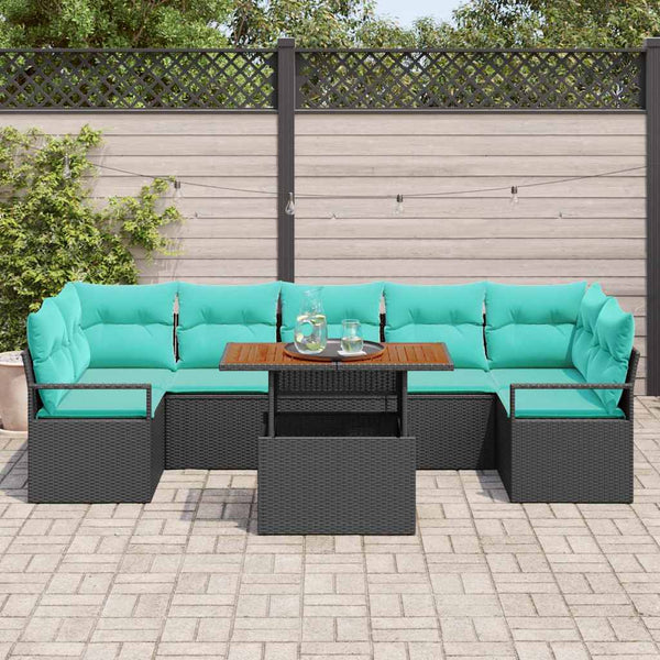 Garten Sofa Set Schwarz Teal 8-teilig