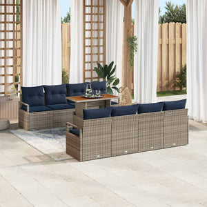 vidaXL Salon de jardin avec coussins 9 pcs Gris et Bleu Marine
