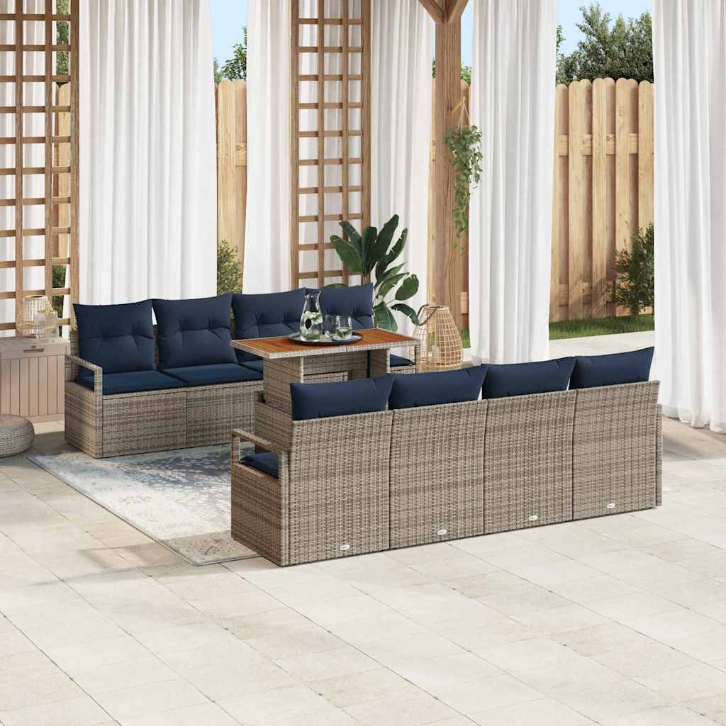 vidaXL Salon de jardin avec coussins 9 pcs Gris et Bleu Marine