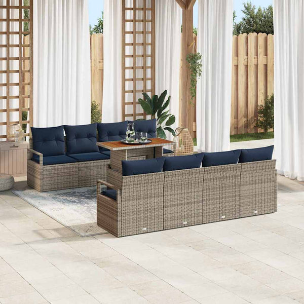 vidaXL Salon de jardin avec coussins 9 pcs Gris et Bleu Marine