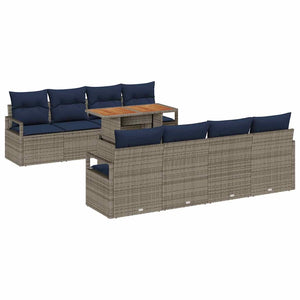 vidaXL Salon de jardin avec coussins 9 pcs Gris et Bleu Marine