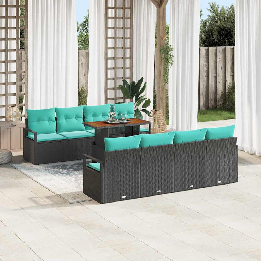 vidaXL Salon de jardin avec coussins 9 pcs Noir et sarcelle