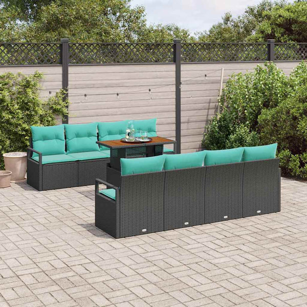 vidaXL Salon de jardin avec coussins 9 pcs Noir et sarcelle