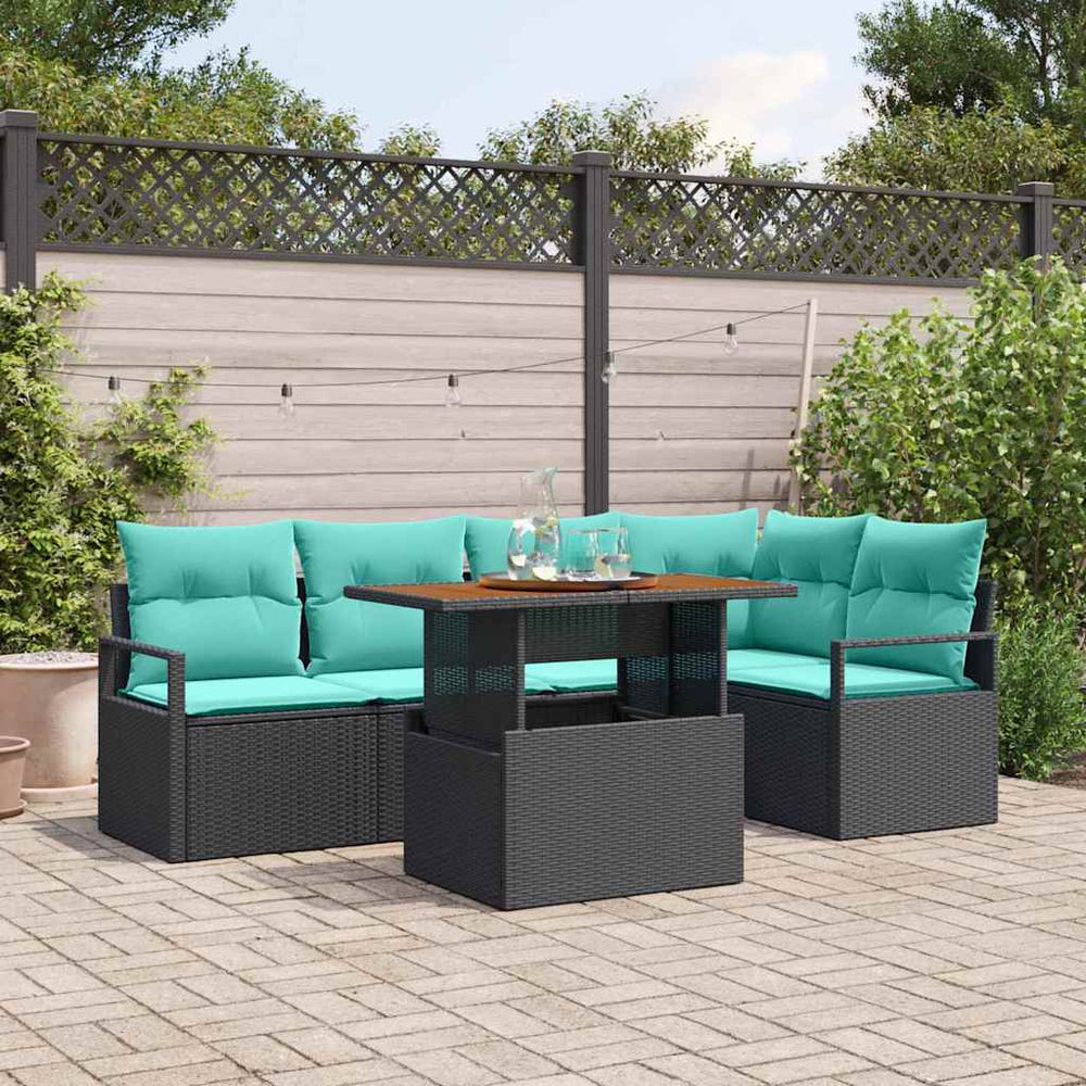 Garten Essgruppe mit Kissen, 6-teilig, Schwarz & Teal