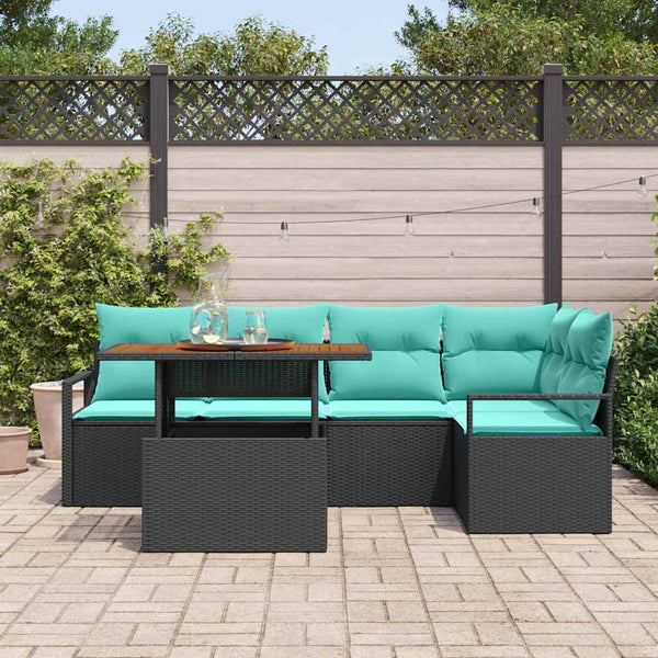 Garten Essgruppe mit Kissen, 6-teilig, Schwarz & Teal