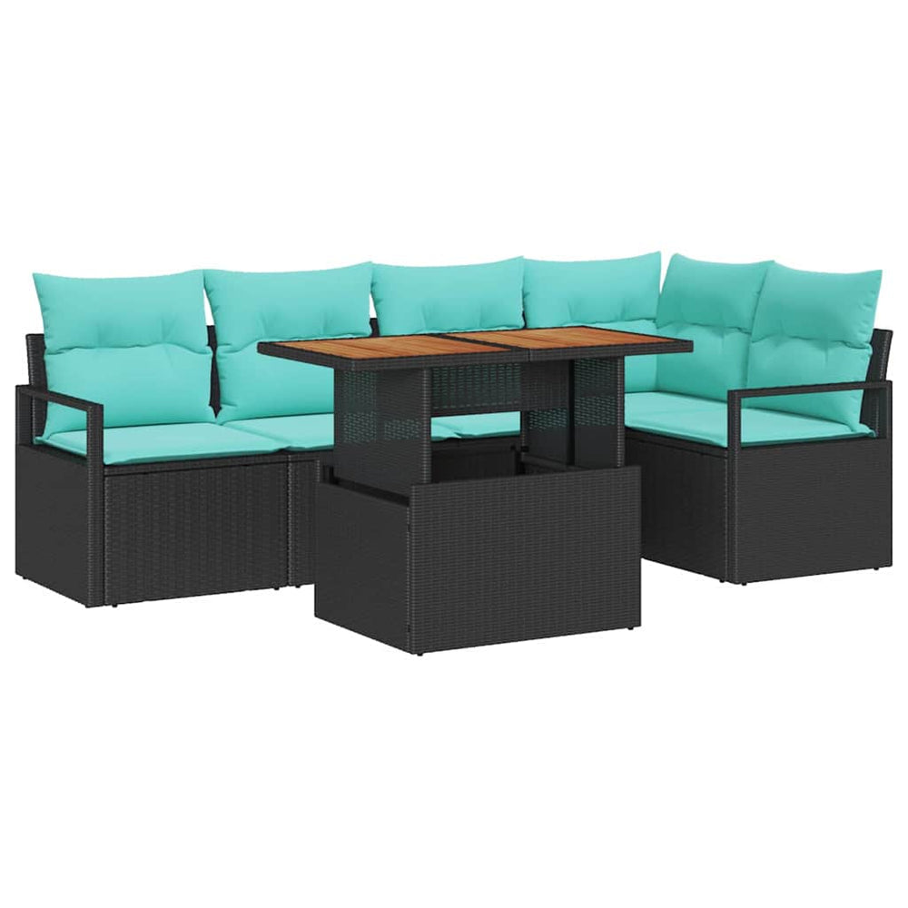 Garten Essgruppe mit Kissen, 6-teilig, Schwarz & Teal