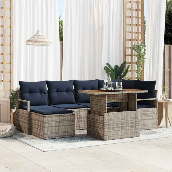 Garten Essgruppe mit Kissen, 7-teilig, Grau/Marineblau