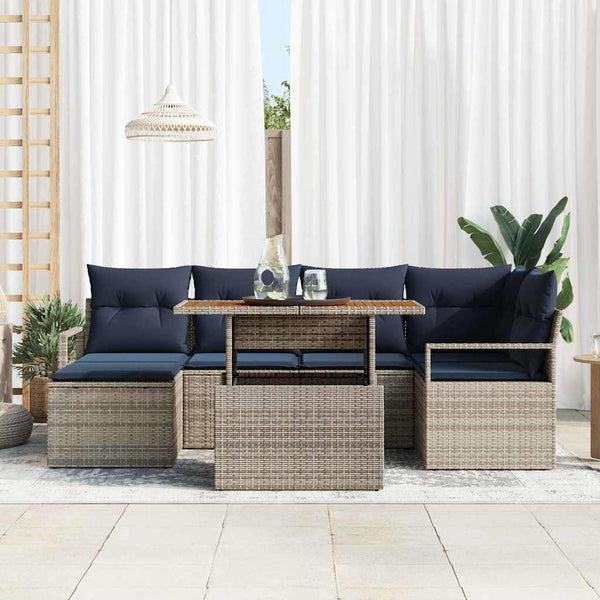 Garten Essgruppe mit Kissen, 7-teilig, Grau/Marineblau