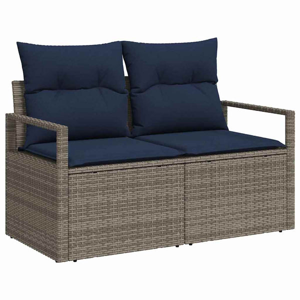 Garten Essgruppe mit Kissen, 7-teilig, Grau/Marineblau