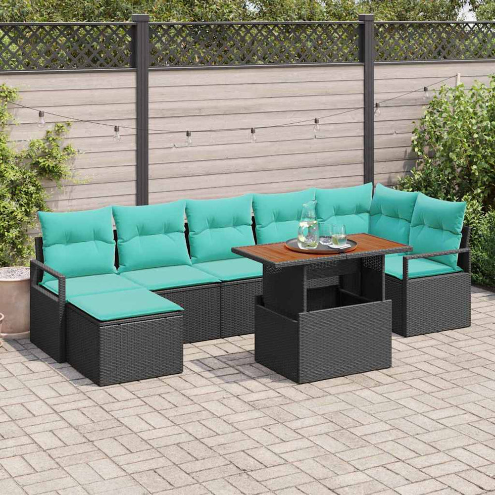 Garten Essgruppe mit Kissen, 8-teilig, Schwarz/Teal