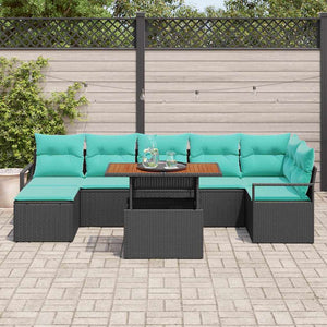 Garten Essgruppe mit Kissen, 8-teilig, Schwarz/Teal