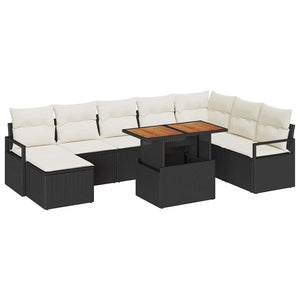 vidaXL Salon de jardin avec coussins 9 pcs Noir et crème