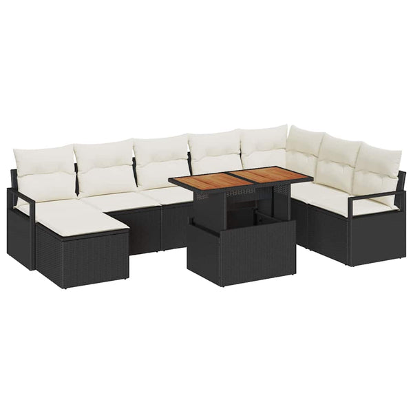 vidaXL Salon de jardin avec coussins 9 pcs Noir et crème