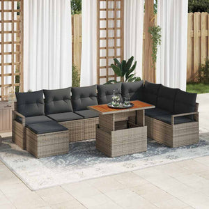 vidaXL Salon de jardin avec coussins 9 pcs Gris et marron