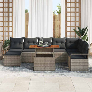 vidaXL Salon de jardin avec coussins 9 pcs Gris et marron