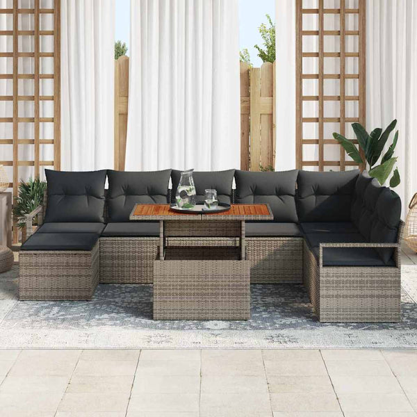 vidaXL Salon de jardin avec coussins 9 pcs Gris et marron