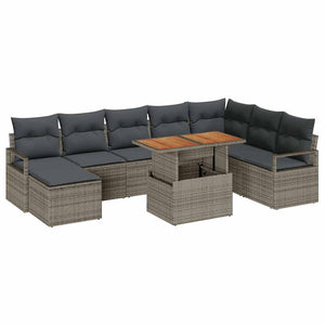 vidaXL Salon de jardin avec coussins 9 pcs Gris et marron