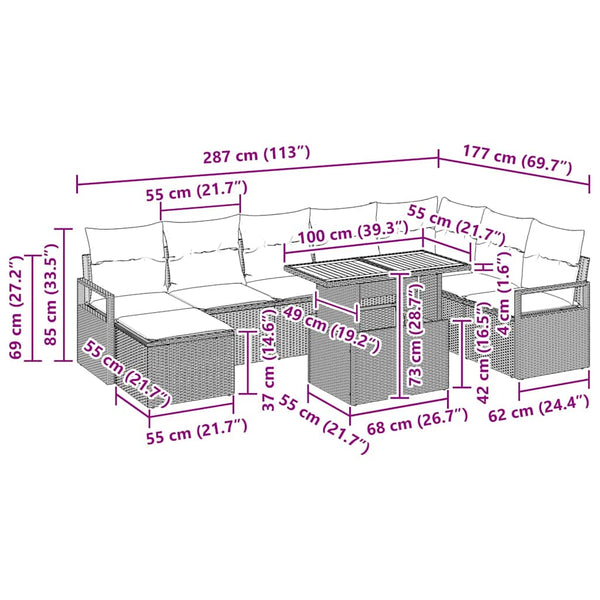 vidaXL Salon de jardin avec coussins 9 pcs Gris et marron