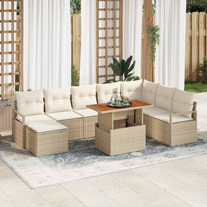 vidaXL Salon de jardin avec coussins 9 pcs Beige et crème