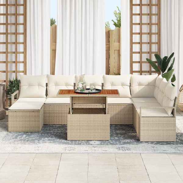 vidaXL Salon de jardin avec coussins 9 pcs Beige et crème