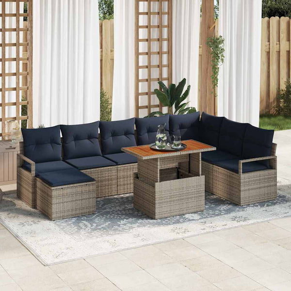 Garten Essgruppe mit Kissen, 9-teilig