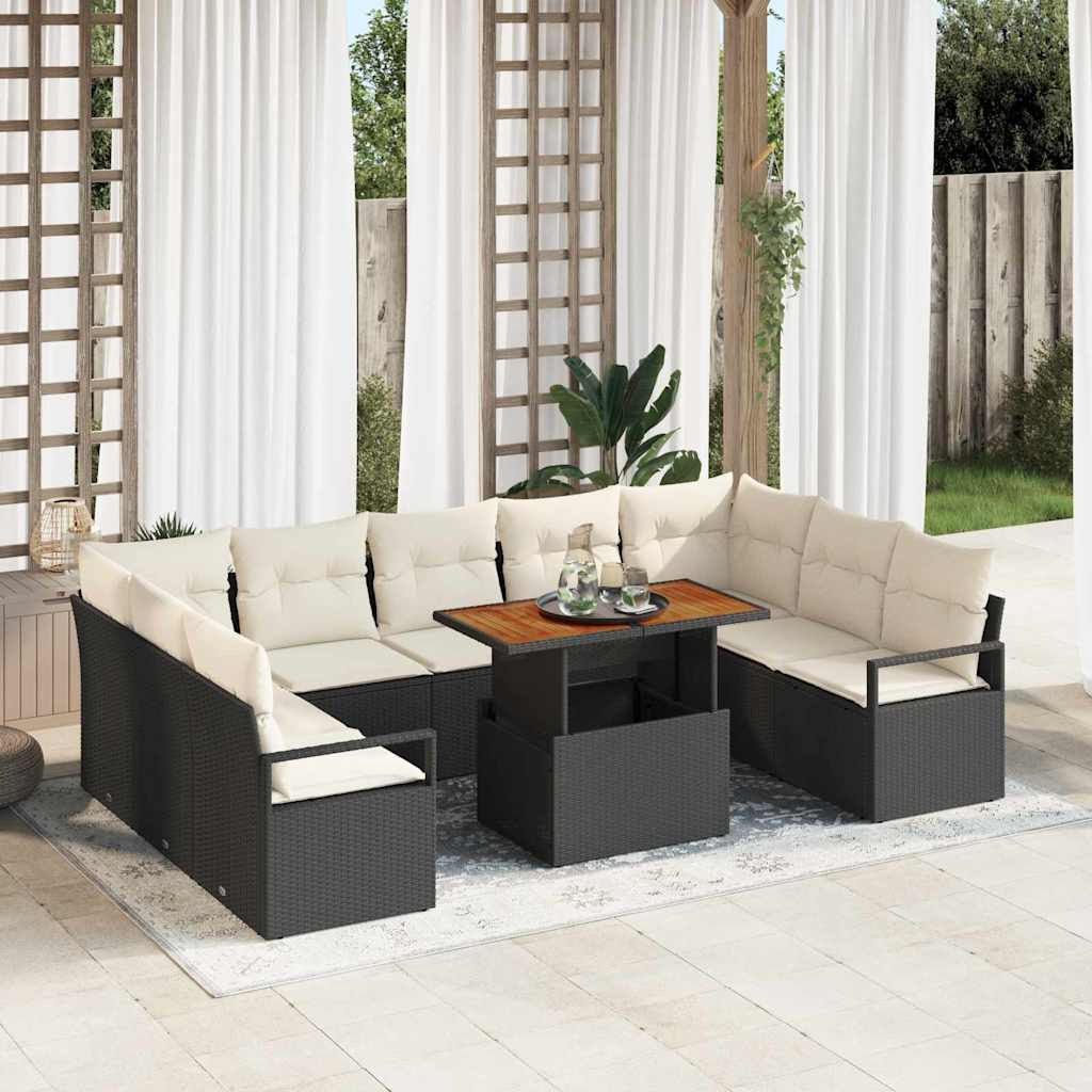 Garten Sofa Set Schwarz Creme 10-teilig