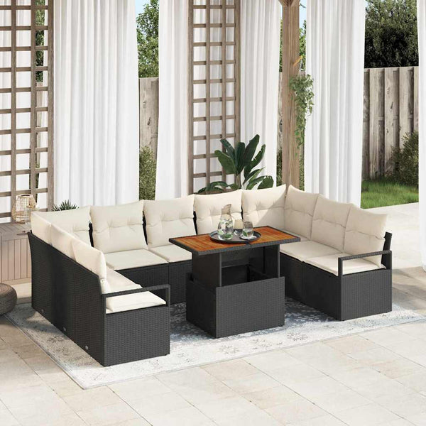 Garten Sofa Set Schwarz Creme 10-teilig