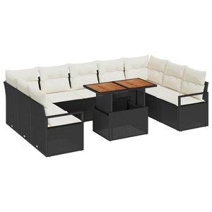 Garten Sofa Set Schwarz Creme 10-teilig