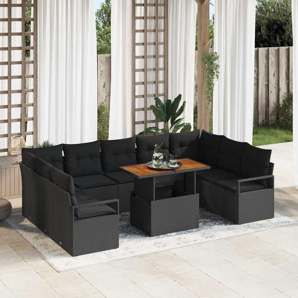 vidaXL Salon de jardin avec coussins 10 pcs Noir et marron