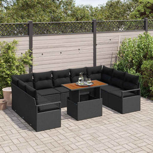 vidaXL Salon de jardin avec coussins 10 pcs Noir et marron