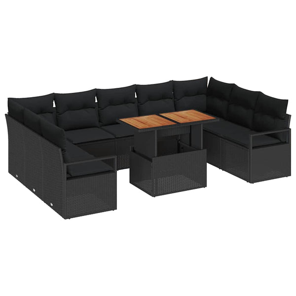 vidaXL Salon de jardin avec coussins 10 pcs Noir et marron