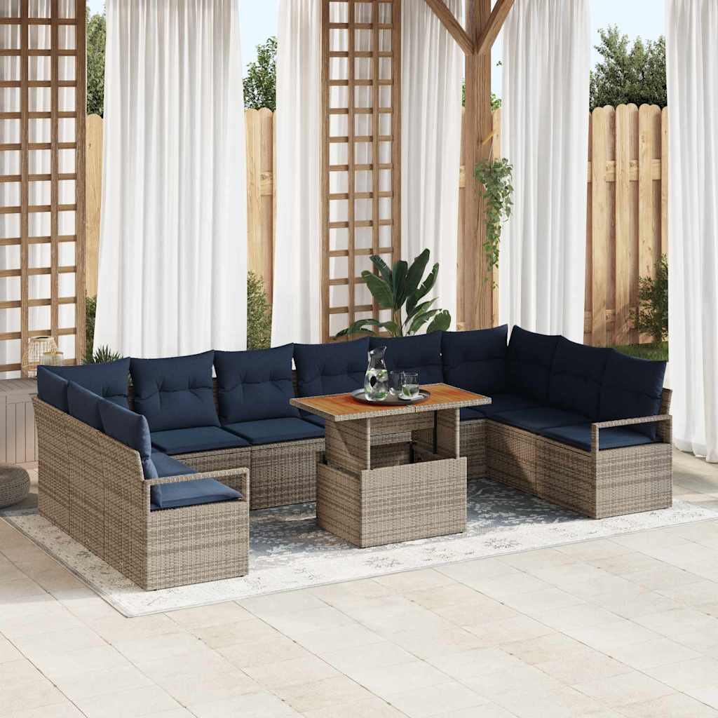 Garten Essgruppe mit Kissen 11-teilig Grau/Marineblau