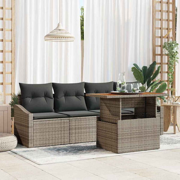 vidaXL Salon de jardin 5 pcs avec coussins Gris Résine tressée