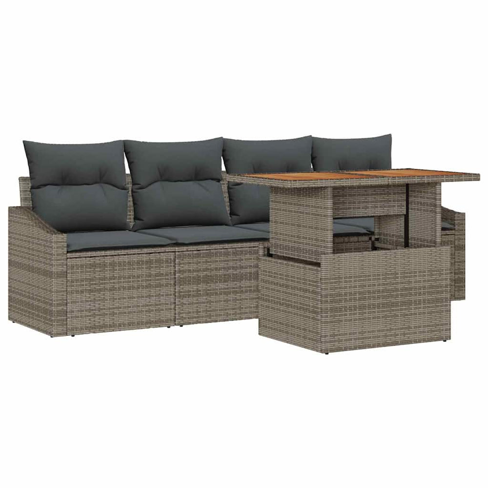vidaXL Salon de jardin 5 pcs avec coussins Gris Résine tressée