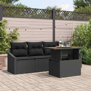 Garten Sofa Set Schwarz Poly Rattan mit Kissen