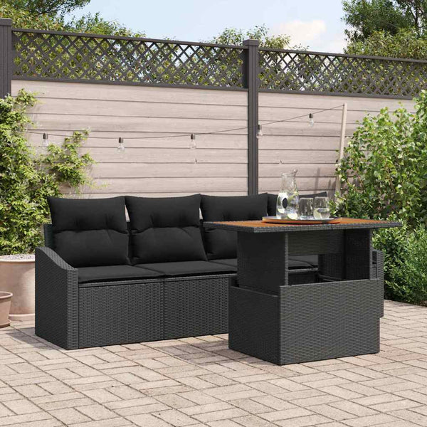 Garten Sofa Set Schwarz Poly Rattan mit Kissen