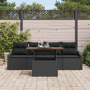 Garten Sofa Set Schwarz Poly Rattan mit Kissen