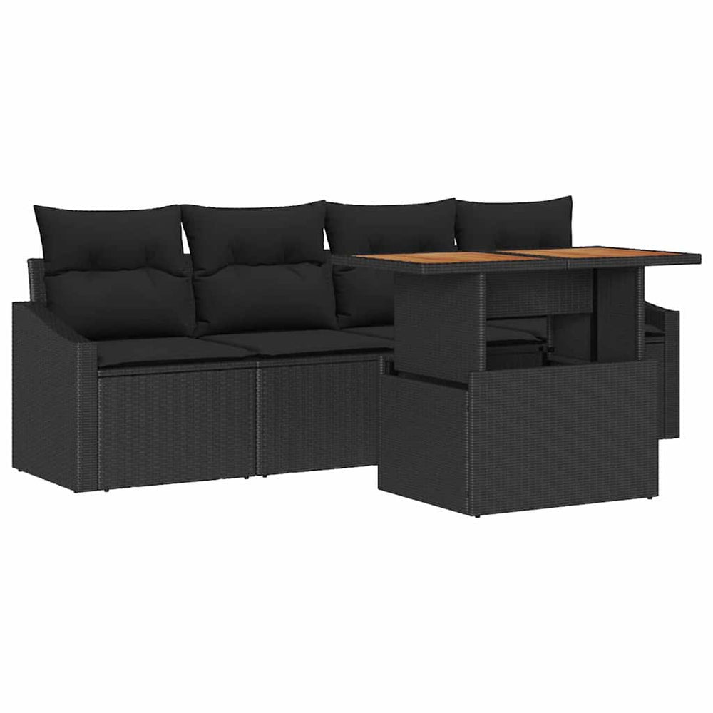 vidaXL Salon de jardin 5 pcs avec coussins Noir Résine tressée