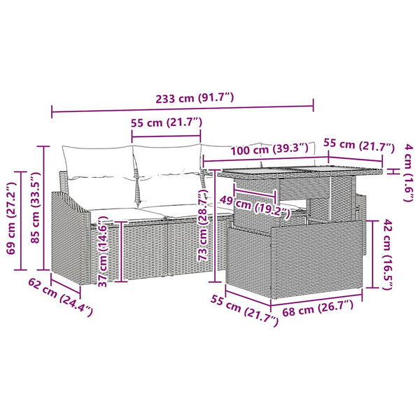 Garten Sofa Set Schwarz Poly Rattan mit Kissen