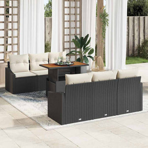 Garten Sofa Set Schwarz Creme 7-teilig