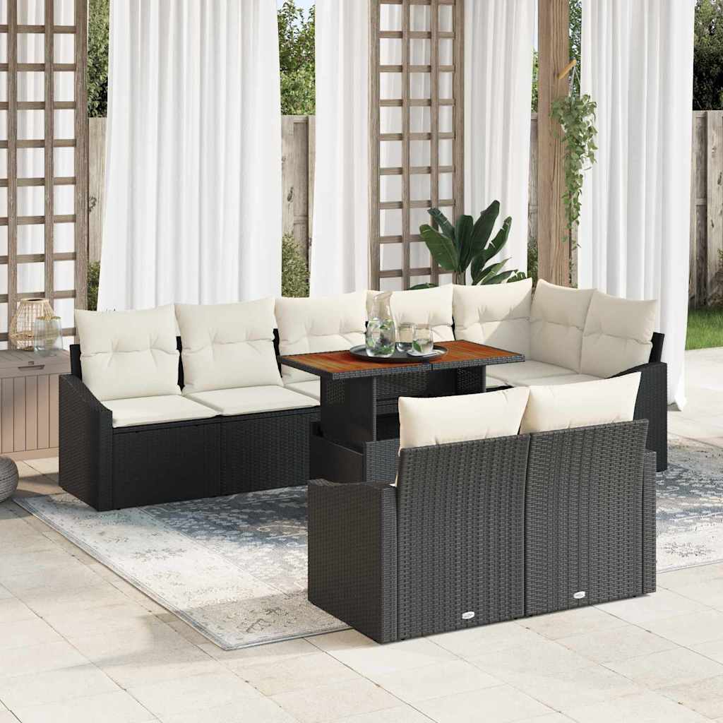 Garten Sofa Set 9-teilig Schwarz Creme